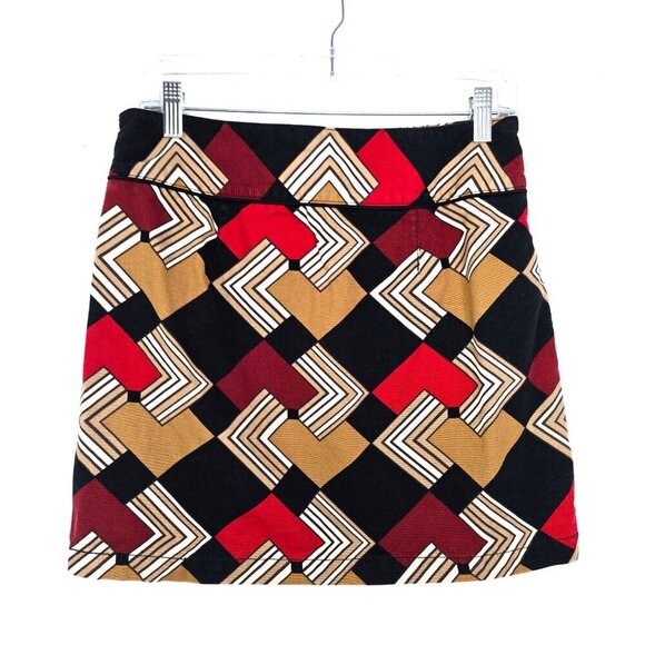 Ann Taylor Loft Petite Retro 70s 80s Geometric Mini Skirt in Red Black - Picture 4 of 8
